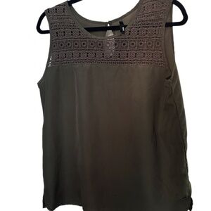 Olive Green Sleeveless Lace Top